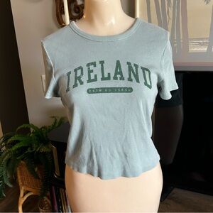 Social Culture Ribbed Green Ireland Cropped Baby Tee